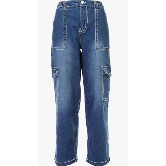 Almost Famous Pants - NEW Almost Famous Cargo Skater Jeans Size Large Wide Leg Stretch Bottoms NWT